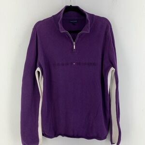 Vintage Y2K Mens Large Tommy Hilfiger Quarter Zip Sweater Spell Out Preppy